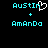 Two side-by-side pixelated text displays with cyan letters and a plus sign, one featuring a white heart symbol replacing the 'i' in 'Austin'.