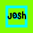 Four display the name 'josh' in black pixelated text within nested squares on a bright green background, with varying blue square positions and one gray