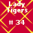 Red background with yellow diamond lattice pattern, white text "Lady Tigers" and "# 34" in four identical quadrants.