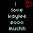 Pixelated text reads 'i love kaylee sooo muchh' with a red heart symbol replacing the word 'love', displayed in two identical side-by-side on black background