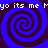 Four identical blue and dark purple spiral patterns arranged in a with white text repeating "yo its me" above and below the