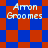 Blue and red checkered background with 'Arron Groomes' text in white pixelated font across four distinct patterns
