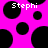 A static image with a bright pink background featuring multiple black circles of varying sizes and the text 'Stephi' in white pixelated font.
