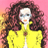 Pixelated figure with long brown hair wearing yellow jacket against pink background, face partially obscured by pixelation.