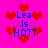 A pink background with red heart shapes and blue text reading "Lea Is HOTT" in a pixelated style.