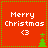 Red square icon with green dotted border displaying 'Merry Christmas' text and heart symbol, featuring two distinct green tree positions.