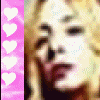 A four- shows a person with long curly blonde hair in various poses, including pink heart symbols and text overlays