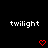 Pixelated red heart symbols and white 'twilight' text on a black background with gray corner overlay.