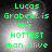 Green pixelated text reads "Lucas Grabeel is the HOTTEST man alive" over a dark background with bright light spots, displayed in four identical