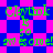 Green text "Claytik is so awesome!" repeats across a blue and pink pixelated background with shifting diamond patterns.
