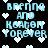Pixelated light blue text reading "Brenna and Keaton forever" with white heart symbols scattered across a black background, displayed in four identical quadrants.