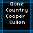 Two identical pixelated display white text on black backgrounds with blue lines, each showing 'Gone Country Cooper Cullen' in stacked lines