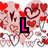 Six distinct pixel art arranged in a , each featuring stylized text and heart motifs with varied color schemes