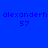Four identical pixelated text blocks arranged in a , each displaying 'alexanderh' above '57' on solid colored backgrounds