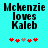 Pixelated text reads 'Mckenzie loves Kaleb' above five heart symbols on a cyan background, with one heart changing color between frames.
