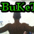 Green pixelated text 'BuKeJ' on black background above a brown-shirted figure with dark hair against white backdrop.
