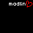 Two side-by-side pixelated text displays on black background, left with red heart replacing 'o' in 'modlin', right with standard text.