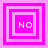 Four variations of a pixelated 'NO' text within nested square frames, each with distinct border arrangements and background colors.