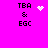Pixelated icon with black text 'TBA & EGC' on bright pink background, featuring four distinct white pixel-art symbols in a