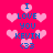 A static pixel art image with a bright pink background filled with light pink hearts, displaying blue text that reads "I LOVE YOU KEVIN <33" in two identical vertical