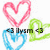 Pixelated heart-shaped icons in pink, green, and blue with black text reading '33' and '3' on a white background.