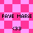 Pixelated pink and white checkered background with repeated text 'FAYE MARIE' and '<33' in black block letters.
