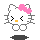 Pixelated white cat with pink bow, yellow nose, and closed eyes in two side-by-side frames showing eye position change.