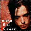 Animated contact sheet of a person with long dark hair against a reddish-brown background, displaying text "make it all go away" in white and red lettering across multiple frames.