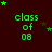 Animated contact sheet of 11 frames showing green 'class of 08' text with star animations on a dark red background, arranged in a 4x3 grid with one frame partially cut off.