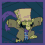 Pixelated character with light brown coat, blue shirt, purple scarf, and beige top hat in six sequential poses against dark teal background.