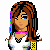 A pixel art contact sheet showing two frames of an animated buddy icon featuring a cartoon woman with brown hair and blue eyes on the left, next to green text reading "Original Icons .com" on a dark green background.