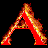 Four sequential frames of a red letter A with fiery orange-yellow flames animating across its surface against black background.