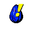Two pixelated blue teardrop shapes with yellow accents and white dots, one without a green starburst background, the other with a bright green eight-pointed starburst behind it.