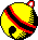 Pixel art composition of four distinct icons: a yellow skull with red and black stripes, a shield-shaped emblem, a flower-like shape, and a cylindrical object.