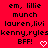 Red background with black pixelated text listing names and 'BFF!' alongside white heart symbols.