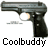 Pixelated static image of a handgun with text below it on white background.