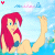 Pixelated image of a red-haired mermaid with blue eyes, light skin, and a dark blue top holding up one arm against a sky background with clouds.