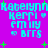 Pixelated cyan text on purple background with green stars, repeating 'Katelynn Kerri Emily BFFS' in two with heart symbols between names