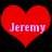 Two red heart shapes with pink text reading 'Jeremy' on a black background, each heart slightly offset from the other.