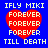 Blue background with four identical pixelated red hearts, each containing white text reading 'IFLY MIKI' above and 'TILL DEATH' below.