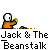 Animated contact sheet showing 16 frames of a pixel art animation featuring a stick figure character planting and growing a beanstalk leading to a castle, with repeated text "Jack & The Beanstalk" below each frame.