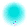Animated sequence showing two stylized figures transforming into fireworks against a circular gradient background.