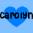 Blue heart-shaped background with black text reading 'carolyn' partially visible