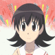 Four sequential anime-style frames of a character with short black hair and brown eyes in a red and white outfit against a red and white background with yellow and blue accents.