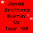 Red background with repeated text 'Jonas Brothers Burnin' Up Tour '08' and white stars, some stars change position across frames.