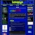 Pixelated blue interface with central panel, sidebars containing small images and text elements, green header bar at top.