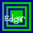 Four green and blue square frames with pixelated white text 'Edgar' overlaid, each frame showing a different nested square configuration.