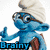 Six blue Smurf characters with white hats or red/yellow headwear, each labeled with a name below.