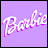 Animated sequence of purple background with 'Barbie' text and evolving lower-left text from '(' to '(is a slut)' in white pixelated font.