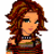 Pixelated cartoon character with red-brown hair wearing striped crop top and flared jeans in a contact sheet layout showing full body and torso views.